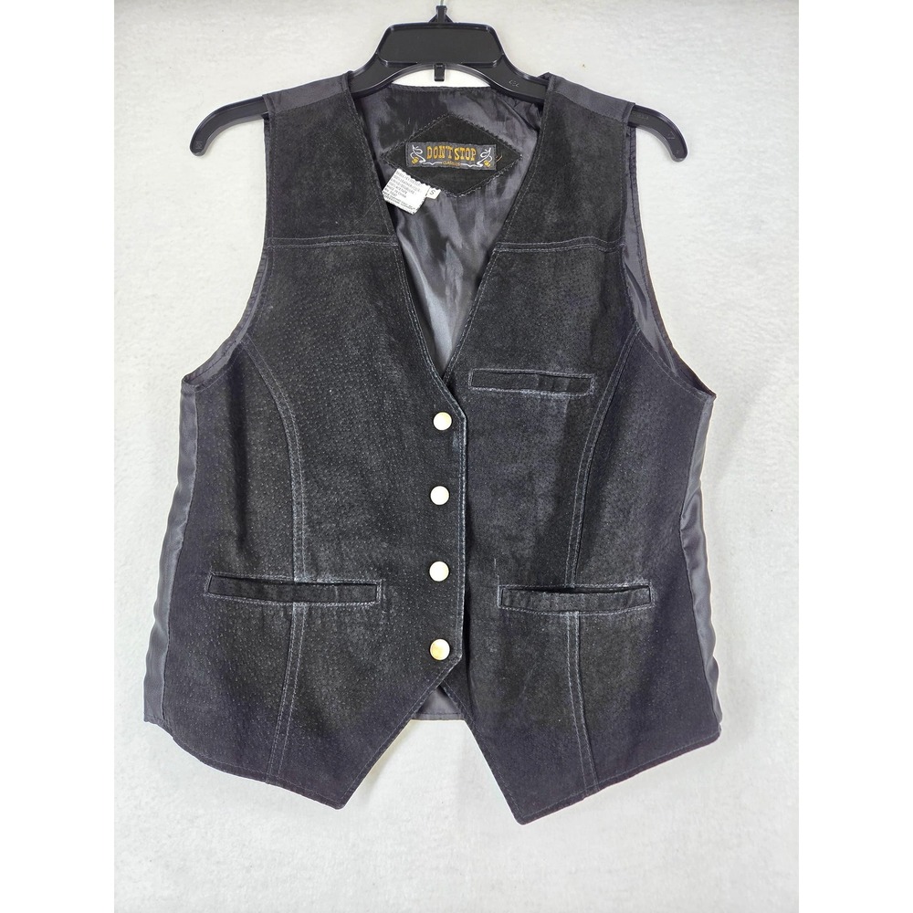Dont Stop Classics Mens Black Suede Leather Vest Western Biker Snap Front Small